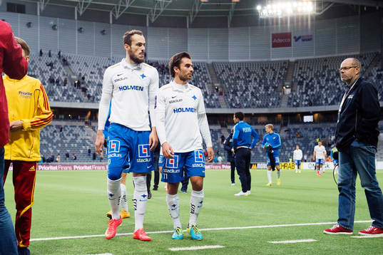 Norrköpings Emir Kujovic och Christopher Nilsson Telo