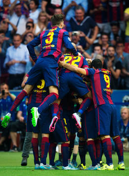 Barcelonas spelare jublar
