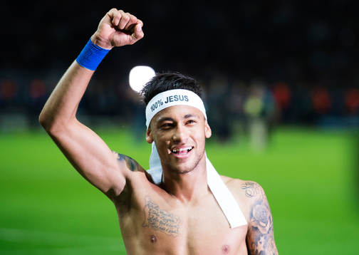 Barcelonas Neymar jublar