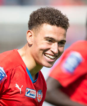 Helsingborgs Jordan Larsson har gjort 1-0 och jublar i