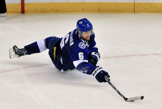 Lightning defenseman Anton Strålman (6) hits the ice
