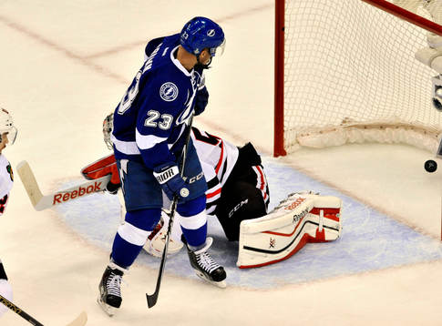 The Lightning's J.T. Brown (23) looks