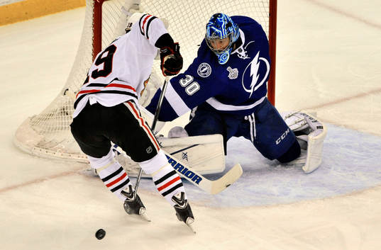 Lightning goalie Ben Bishop (30) stops a shot