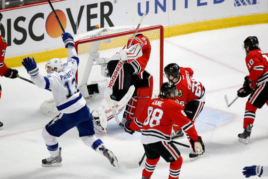 Tampa Bay Lightning center Cedric Paquette (13) celebrates