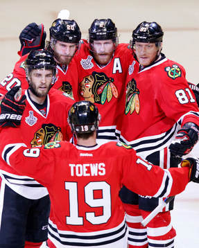 Chicago Blackhawks players celebrate