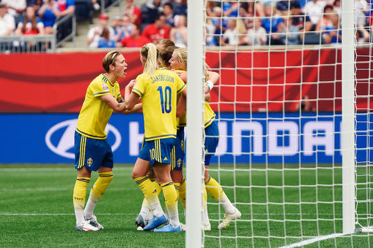 Sveriges spelare jublar