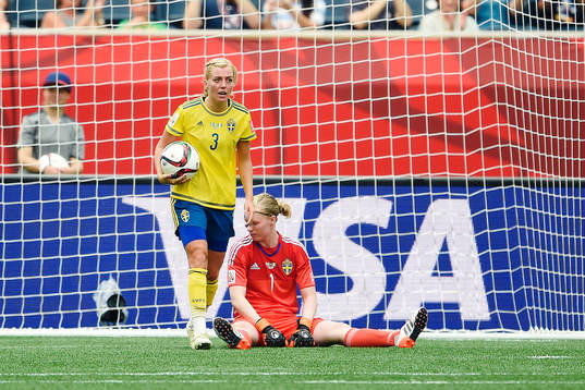 Sveriges Linda Sembrant och målvakt Hedvig Lindahl deppar