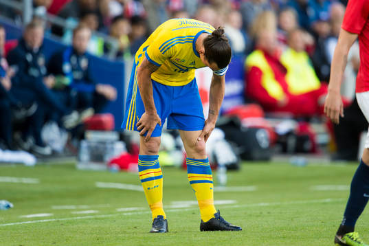 Sveriges Zlatan Ibrahimovic tar sig för knät