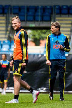 Sveriges John Guidetti och förbundskapten Håkan Ericson