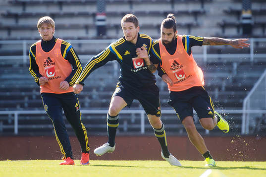 Sveriges Emil Forsberg, Marcus Rohdén och Jimmy Durmaz