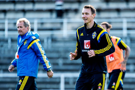 Sveriges förbundskapten Erik Hamrén och Kim Källström