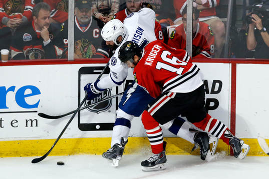 Tampa Bay Lightning defenseman Jason Garrison (5) and