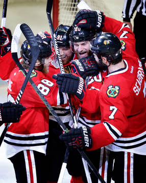 Chicago Blackhawks left wing Brandon Saad (20) celebrates