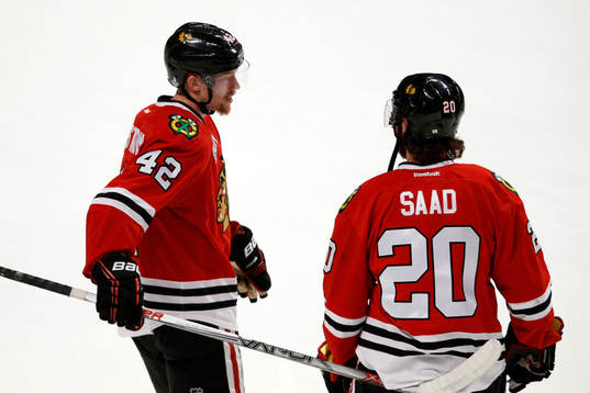 Chicago Blackhawks left wing Joakim Nordström (42) talks