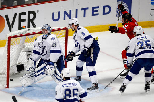 Tampa Bay Lightning goalie Andrei Vasilevskiy (88) reacts