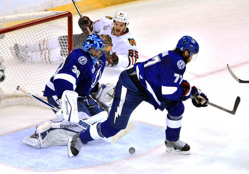 Tampa Bay defenseman Victor Hedman (77) and goalie Ben