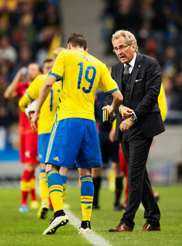 Sveriges Marcus Berg och förbundskapten Erik Hamrén