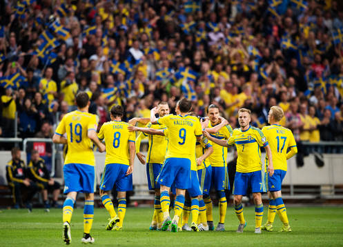 Sveriges spelare jublar