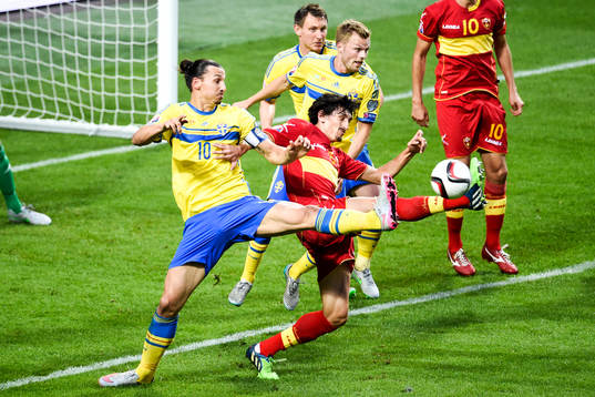 Sveriges Zlatan Ibrahimovic och Montenegros Zarko Tomasevic