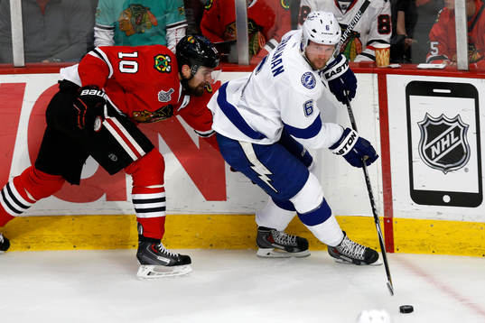 Tampa Bay Lightning defenseman Anton Strålman (6) skates