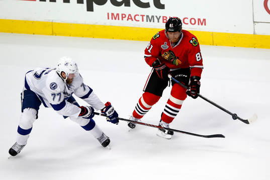 Tampa Bay Lightning defenseman Victor Hedman (77) defends