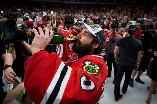 Chicago Blackhawks goalie Corey Crawford (50) celebrates