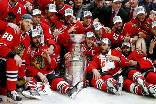 Chicago Blackhawks players celebrate