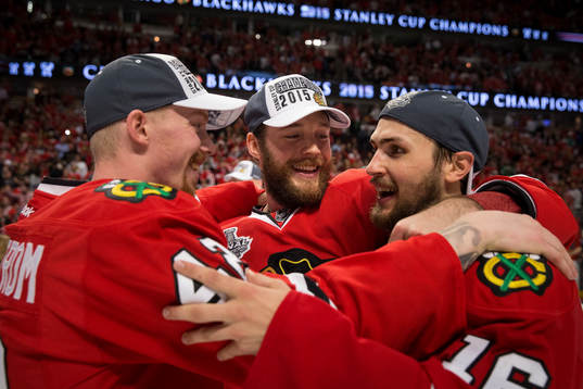 Chicago Blackhawks' Joakim Nordström, left, David