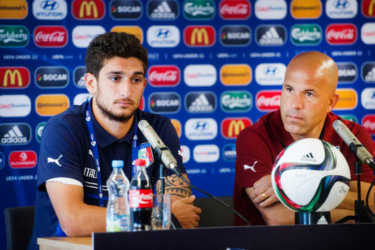 Italiens Matteo Bianchetti och förbundskapten Luigi Di