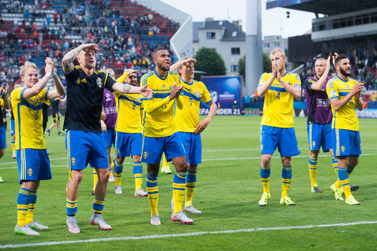 Sveriges Oscar Lewicki, John Guidetti, Isaac Kiese Thelin,