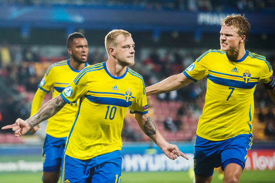 Sveriges Isaac Kiese Thelin, John Guidetti och Oscar