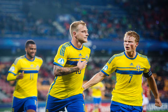 Sveriges Isaac Kiese Thelin, John Guidetti och Oscar