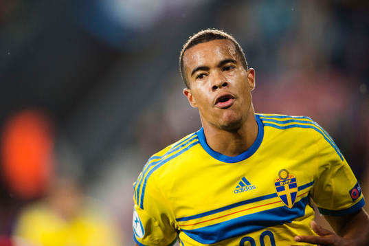 Sveriges Robin Quaison jublar fotbollsmatchen i U21-EM