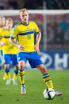Sveriges John Guidetti fotbollsmatchen i U21-EM mellan