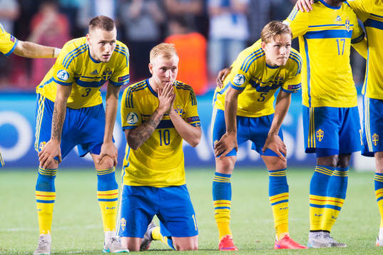 Sveriges Alexander Milosevic, John Guidetti och Ludwig