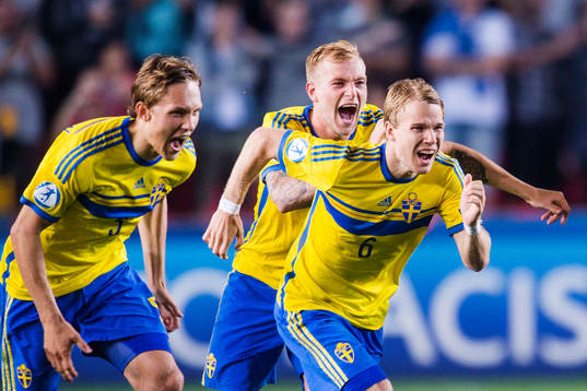 Sveriges Ludwig Augustinsson, John Guidetti och Oscar