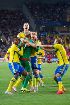 Sveriges Isaac Kiese Thelin, John Guidetti, Oscar Hiljemark