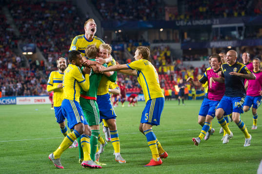 Sveriges Isaac Kiese Thelin, John Guidetti, Oscar Hiljemark