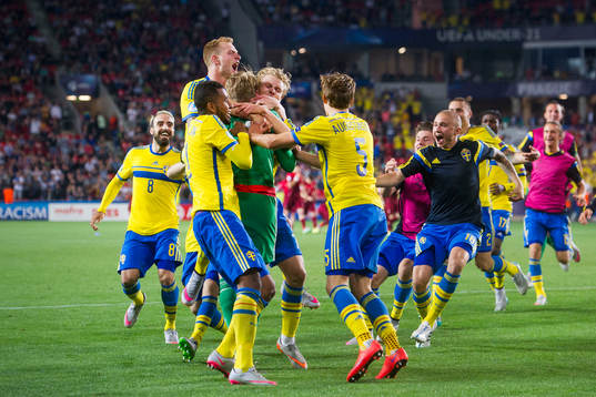 Sveriges Isaac Kiese Thelin, John Guidetti, Oscar Hiljemark