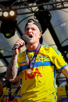 Sveriges John Guidetti firar när Sveriges U21-landslag