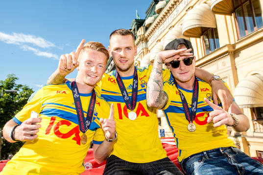 Sveriges Sam Larsson, Alexander Milosevic och John Guidetti