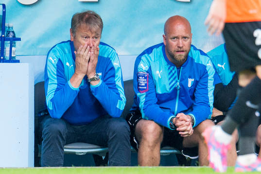 Malmö FFs tränare Åge Hareide och assisterande tränare
