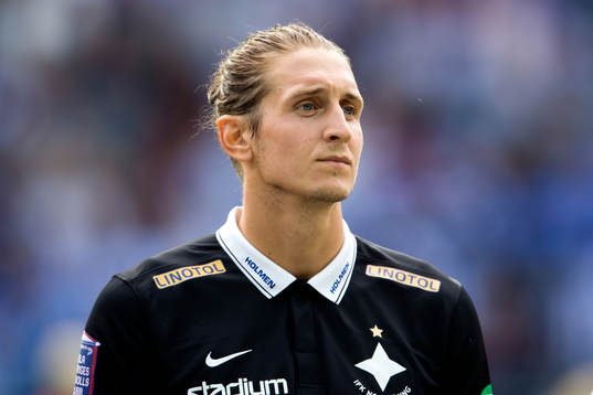 Norrköpings målvakt David Mitov Nilsson vid lineup innan