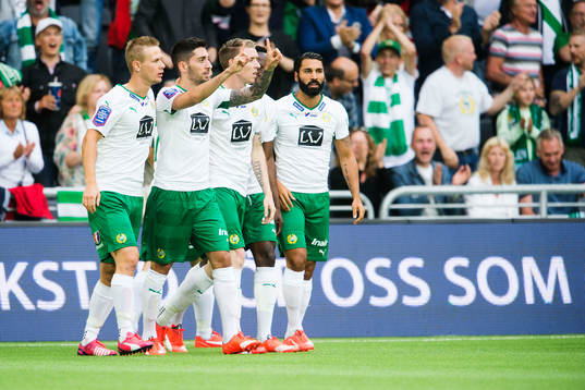 Hammarbys Nahir Besara jublar med Erik Israelsson, Birkir