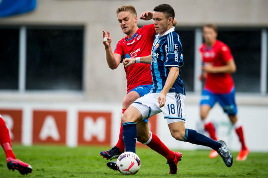 Djurgårdens Kerim Mrabti och Helsingborgs Johan Mårtensson