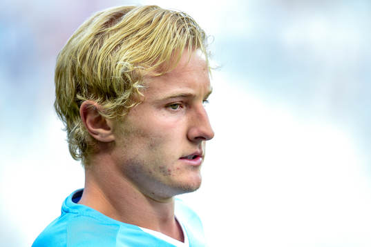Malmö FFs Franz Brorsson före fotbollsmatchen i kvalet