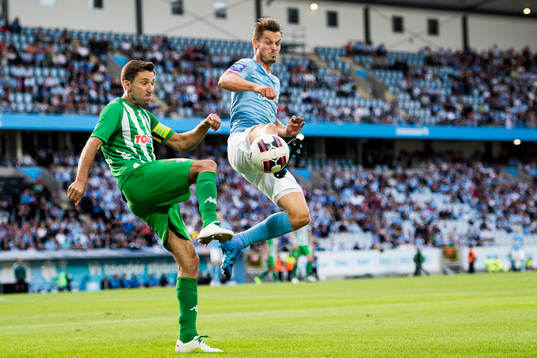 Zalgiris Deividas Semberas och Malmö FFs Markus Rosenberg