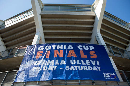 Gamla Ullevi dekorerad med Gothia Cup banderoll