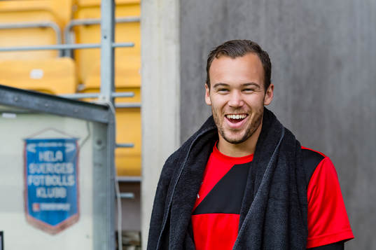 Randers målvakt Jack Duncan före en fotbollsmatch i