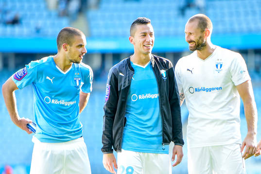 Malmö FFs Vladimir Rodic , Nikola Djurjic och Malmö FFs